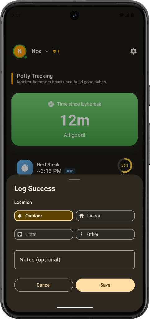 Potty Logging Interface